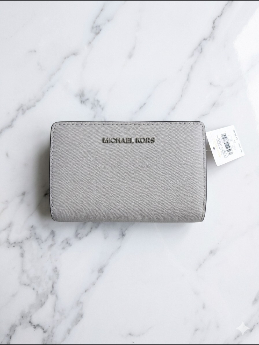 Michael Kors Jet Set Travel Medium Saffiano Leather Bifold Wallet Pearl Grey